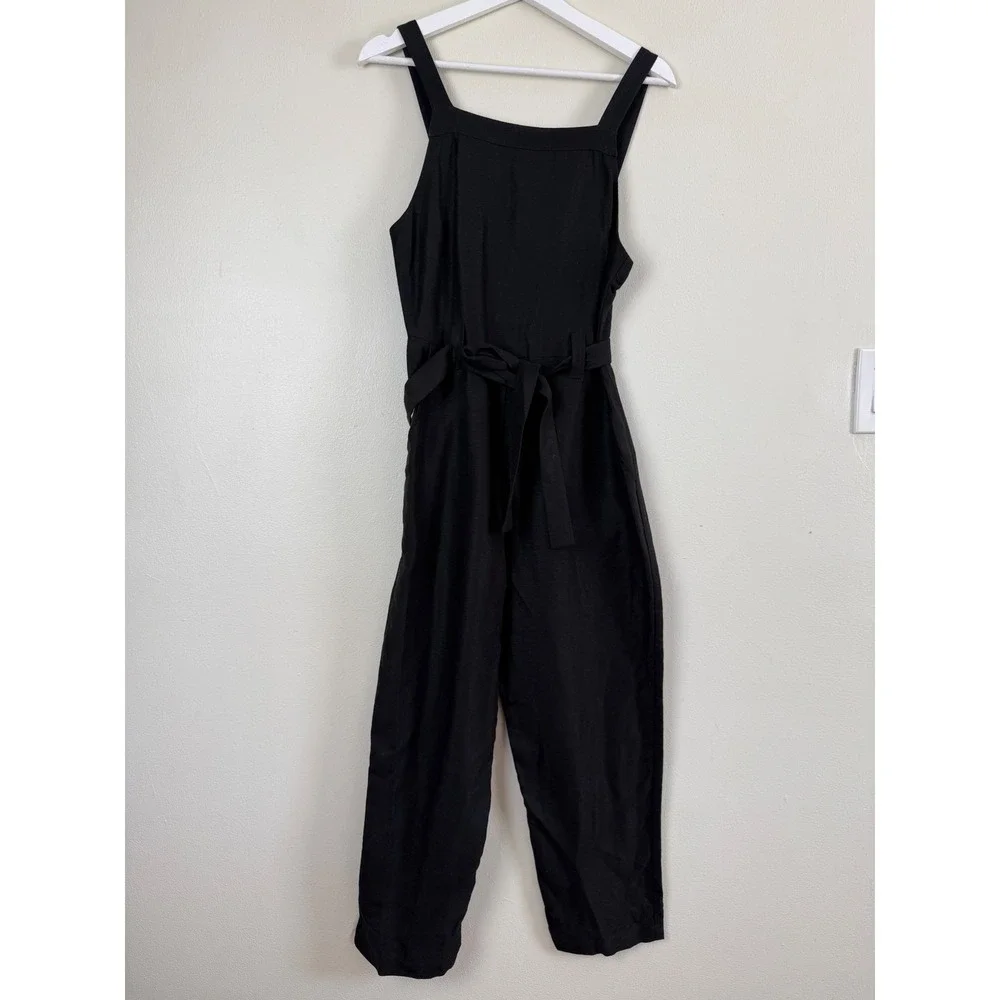 Reformation Black Linen Blend Wide Leg Jumpsuit Square Neck Sleeveless Size XS